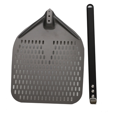 12 นิ้ว Pizza Shovel อัลลูมิเนียม พิซซ่า เปลี่ยนเปลือก ดํา แข็งแรง อัลลูมิเนียม perforated เปลือกพิซซ่าถอด
