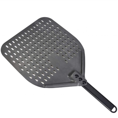 12 นิ้ว Pizza Shovel อัลลูมิเนียม พิซซ่า เปลี่ยนเปลือก ดํา แข็งแรง อัลลูมิเนียม perforated เปลือกพิซซ่าถอด