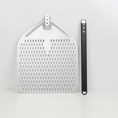 12 นิ้ว Pizza Shovel อัลลูมิเนียม พิซซ่า เปลี่ยนเปลือก ดํา แข็งแรง อัลลูมิเนียม perforated เปลือกพิซซ่าถอด