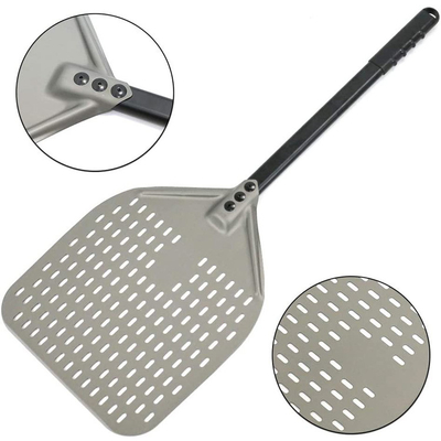 12 นิ้ว Pizza Shovel อัลลูมิเนียม พิซซ่า เปลี่ยนเปลือก ดํา แข็งแรง อัลลูมิเนียม perforated เปลือกพิซซ่าถอด
