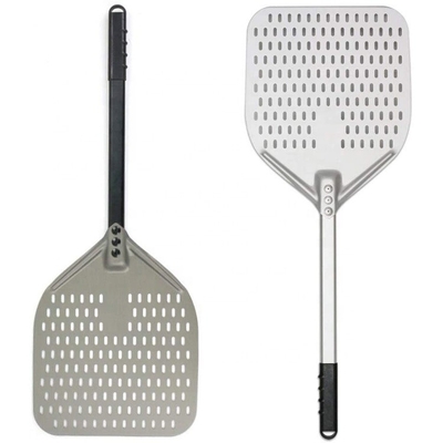 12 นิ้ว Pizza Shovel อัลลูมิเนียม พิซซ่า เปลี่ยนเปลือก ดํา แข็งแรง อัลลูมิเนียม perforated เปลือกพิซซ่าถอด