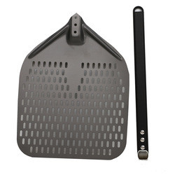 12 นิ้ว Pizza Shovel อัลลูมิเนียม พิซซ่า เปลี่ยนเปลือก ดํา แข็งแรง อัลลูมิเนียม perforated เปลือกพิซซ่าถอด