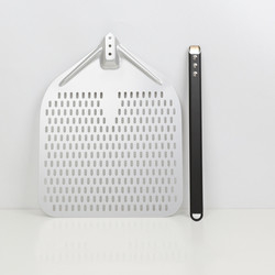 12 นิ้ว Pizza Shovel อัลลูมิเนียม พิซซ่า เปลี่ยนเปลือก ดํา แข็งแรง อัลลูมิเนียม perforated เปลือกพิซซ่าถอด