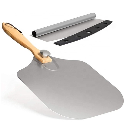 12 * 14 นิ้วเตาเตา Pizza Square เปลือกไม้มืออัลลูมิเนียม Pizza Shovel กับ 14 นิ้วสแตนเลส Cutter ชุด